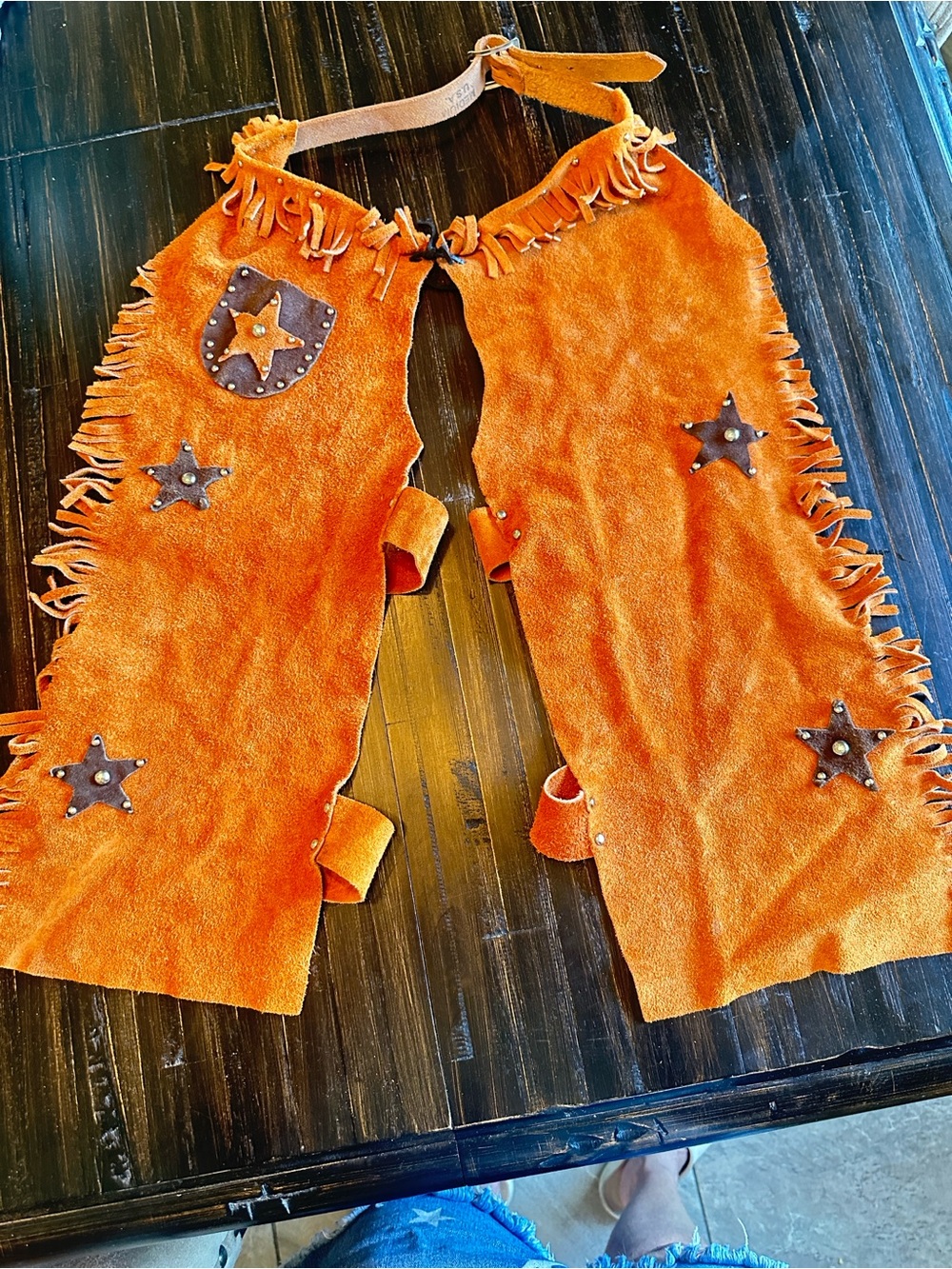Kids Orange Western Fringe Chaps Costume